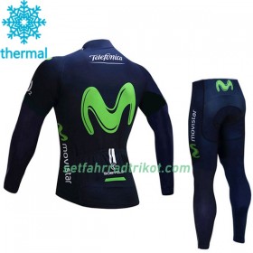 Radbekleidung Radtrikot Langarm + Lang Radhose 2017 Movistar Team Kinder Winter Thermal Fleece N001